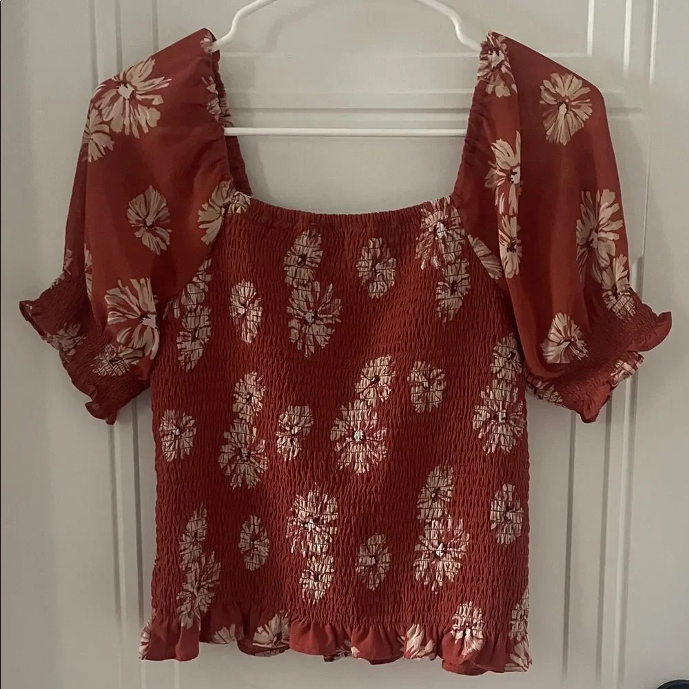Madewell Rust Floral Smocked Women's Top